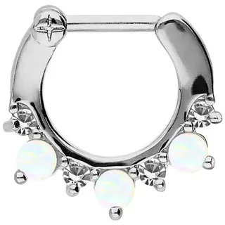 PIERCINGLINE Nasenpiercing Chirurgenstahl Clicker 4 KRISTALLE + 3 SYNTHETISCHE OPALE Ohrpiercing (Clicker, 1-tlg), Ohrpiercing für Conch, Helix, Tragus, Daith, Lobe silberfarben