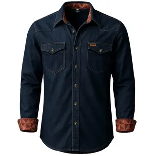 FORSBERG Langarmhemd robustes Jeanshemd mit farbigem Ausputz blau S