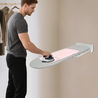 Klappbares Bügelbrett Klein Wandmontage Bügelbrett Schrank, 180° Drehbar Ironing Board Kohlenstoffstahl Platzsparende Bügeltisch Für Dampfbügelstation, 93 * 31,5 * 14 cm (Grau)