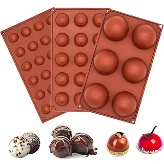 LACHT Silikonform,Backform Halbkugel 3 Stück Rund Silikonform Pralinenform Kugel Flexible Schokoladenform Silikon Tafel Bakeware Set für Kuchen Gelee Pudding Süßigkeiten Schokolade