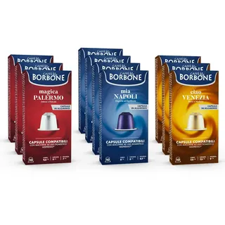 Caffè Borbone Verkostung Kit, 100 Aluminium-Kapseln: 40 Mia Napoli, 30 Ciao Venezia, 30 Magica Palermo, (10 x 10 Stück) – Kompatibel mit Kaffeemaschinen für den Hausgebrauch der Marke Nespresso®*