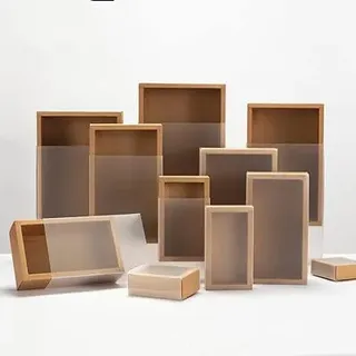 10 Stück Kraftpapier-Verpackungsboxen mit transparentem PVC-Fenster, zarte Schublade, Geschenk-Box