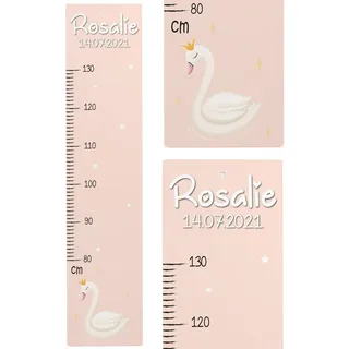 Kidsmood - Personalisierte Messlatte Kinder aus Aluverbund – Hochwertige Messleiste & Wand-Deko für Kinderzimmer mit zauberhaftem Schwan – Tolles Taufgeschenk für Mädchen & Jungen - Skala 65-140cm