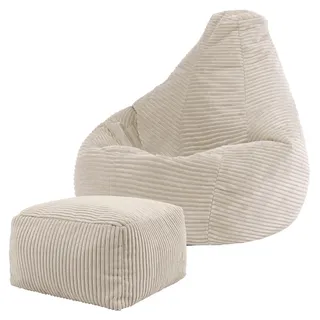 I.C.O.N. Icon Dalton Cord Sitzsack Kinder und Hocker mit Füllung, Beige
