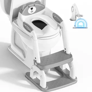 Toilettensitz Kinder mit Treppe, Upgraded WC Aufsatz für Kinder für Jungen und Mädchen, 2-in-1 Toilettentrainer mit Treppe, Höhenverstellbar Bequemer Sicherer Toilettensitze, Tritthocker für Kinder