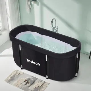 Todeco Faltbare Badewanne, Erwachsene Tragbarer mit Metallrahmen, große Familie, Mobile Spa- für Dusche Heißes Bad Eisbad,120x55x50cm,Schwarz