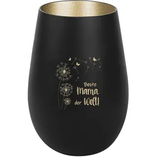 der-porzellan-laden Windlicht mit Gravur Beste Mama der Welt, Schwarz Gold, Teelichthalter aus Glas mit Spruch, Tischdeko modern