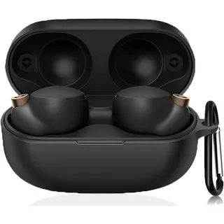 LvBu Original Silikon Hülle Schutzhülle Case Kompatibel mit Sony WF-XB700 Kopfhörer, 360 Grad Voller Schutz, Hochwertiges Silikon mit Karabiner (schwarz)