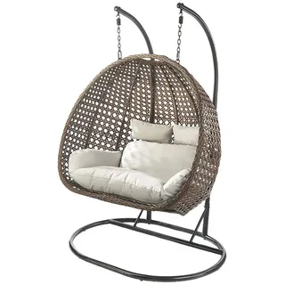Kobolo Hängekorb Hängesessel Bruno Polyrattan für Zwei Personen inkl Gestell und Kissen