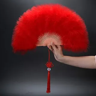 Marabu-Feder-Handfächer, Faltbar Handfächer für Damen 1920er Jahre Vintage Handheld Handfächer Federfächer Tanzfächer Flapper Handfächer für Hochzeit Halloween Tanzen Party Kostüm Dekoration-Rot
