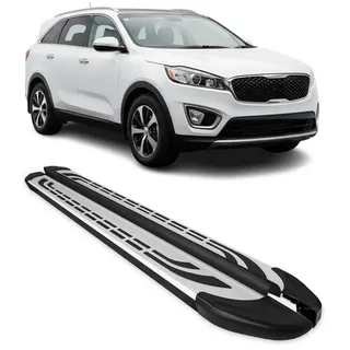 OMAC Kfz-Schmutzfänger Trittbretter Seitenschweller für Kia Sorento 2014-2020 Alu Schwarz, 2-tlg., Rutschfest, Haltbar, Aerodynamik schwarz|silberfarben