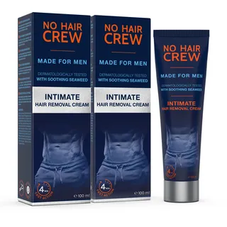 NO HAIR CREW Intim Haarentfernungscreme Männer, Doppelpack (2 x 100 ml) – Sanfte und gründliche Haarentfernung im Intimbereich ohne Rasurbrand, dermatologisch getestet