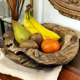 My-goodbuy24 Holzschale Deko Holzdeko Schlüsselschale Obstschale Teak Holz Schale 30cm massives Wurzelholz natur handgefertigt Teakholz Dekoration Teakschale Dekoschale - Nachhaltiges Geschenk