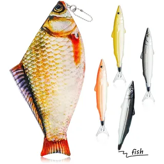 Sinmoe Fisch Federmäppchen Neuartige Federtasche Geldbörse Lustige Stifttasche mit Gepolstert Dick Schaumstoff Futter und 4 Süße Fisch Stifte Geschenke(Lebhaft,Gelb)