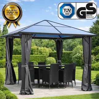 Alu Pavillon PREMIUM mit festem Dach 3x3m grau