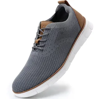 LEZTA Schuhe Herren Anzugschuhe Sneaker Oxfords Business Mesh Stoff Atmungsaktiv Sportschuhe Tennisschuhe Walkingschuhe Komfortabel Dunkelgrau 46 EU - 46 EU