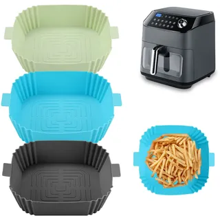 Heißluftfritteuse Aus Silikon, 3 Stück 7.8 Inch Air Fryer Silicone Pot, Silikonform für Heißluftfritteuse, Air Fryer Silikon Topf, Nicht Stick Heissluftfriteuse Ersatzkorb für Mikrowelle, Backofen