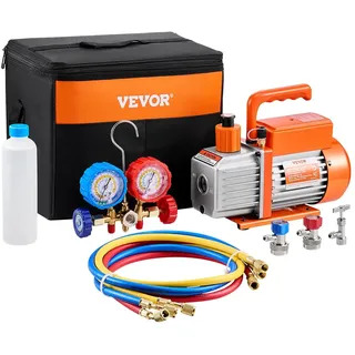 Vevor 3,5 CFM AC-Vakuumpumpe und Manometer-Set, einstufige Unterdruckpumpe Kompatibel mit Schläuchen, Klimaanlagenkühlung für R134a, R12,