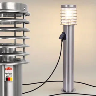 max K O M F O R T Wegeleuchte mit Steckdose E27 80 cm Edelstahl Glas Gartenlampen für draußen strom IP44 Gartenlampe Wegbeleuchtung Gartenleuchte 252D-800SN-SD