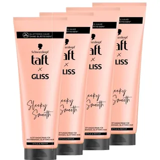 Taft x Gliss Glättungscreme Sleeky Smooth (4x 150 ml), Styling Creme für glattes Haar ohne Glätteisen, mit zusätzlichem Föhn- und Anti-Frizz-Schutz