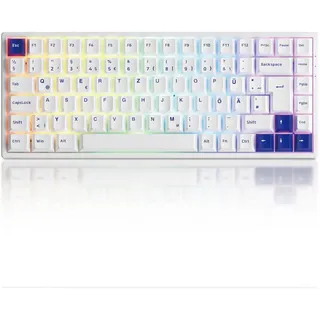 Akko 3084B Plus Blau auf Weiß Mechanische Gaming Tastatur ISO-DE/Nordic QWERTZ Layout (50gf Gelee Schwarz Linear Schalter) - Weiß