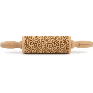 Folkroll Teigroller 3D-Motiv-Teigrolle Buchenholz, Floral Deko,