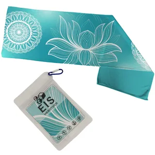 speecheese Türkises Boho Eishandtuch XL weiße Mandalas kühlendes Tuch für Sport und Outdoor