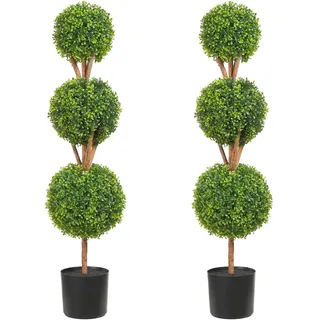 Vevor Buchsbaumkugel Künstlich 122cm hoch Garten Deko Buchsbaum im Blumentopf Kugel künstlich Buchskugel Kunstpflanze aus PE, Holz, PP inkl. 2 Stk. Dekorative LED-Leuchten und 10 Stk. Ersatzblätter