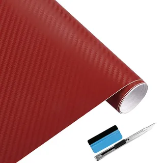 NewL 3D Rot Carbon Fiber Vinyl Wrap Rolle mit Luftablass Blasenfrei Klebefilm Enthält Installationswerkzeuge 60x152cm