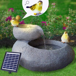 Solar Gartenbrunnen Brunnen Solarbrunnen Zierbrunnen Wasserfall Gartenleuchte Teichpumpe für Terrasse, Balkon, mit Pumpen-instant-Start-Funktion mit Liion-Akku & Led-Licht (FELS-Schalen)