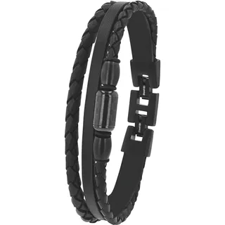 Tom Tailor Armband Herren Carbon/Edelstahl/Leder schwarz 2100692 Größe 20,5+1,5 cm