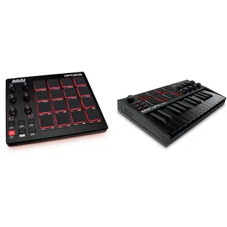 AKAI Professional MPK Mini MK3 Black – 25-Tasten USB MIDI Keyboard Controller, 8 hintergrundbeleuchtete Drum Pads, 8 Regler & MPD218 MIDI Pad Controller Drum Pad Machine Beat Maker mit 16 Pads