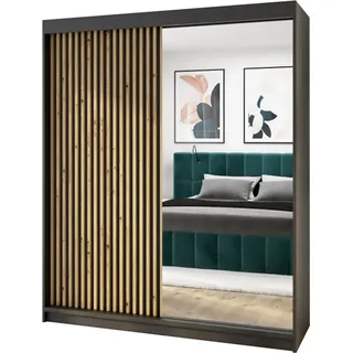 mebloland Schwebetürenschrank MIT, 2-türig Schrank 120 cm mit Spiegel Schwarz, Sonoma) - Grau