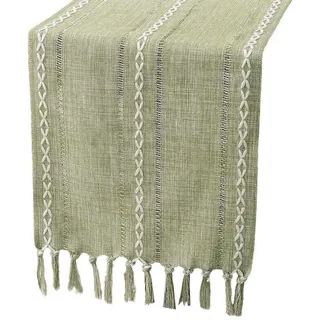 Henreal Tischläufer Boho Creme Landhausstil Quasten Tischläufer, Waschbar Tisch Dekoration grün 33 cm x 140 cm