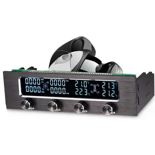 VBESTLIFE 4 Lüfter Computer-Lüftersteuerung, STW 6041 4-Kanal-CPU-Temperatursensor PC-Lüftersteuerung Frontplatte Datum Uhrzeit Temperatur-LCD-Anzeige für CPU-Lüfter