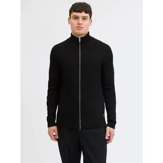 JACK & JONES Strickjacke JACK & JONES "JJPANNEL KNIT ZIP CARDIGAN AW25", Herren, Gr. M, schwarz, Strick, Obermaterial: 58% Polyacryl, 42% Baumwolle, relaxed fit normal, hoch geschlossener Ausschnitt, Strickjacken Strickjacke