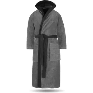 Normani Unisex Baumwoll Bademantel mit Kapuze Izmit in Grau/Schwarz | Gr.: 4XL