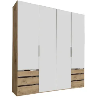 Level 200 x 216 x 58 cm Plankeneiche Nachbildung/weiß mit Schubladen