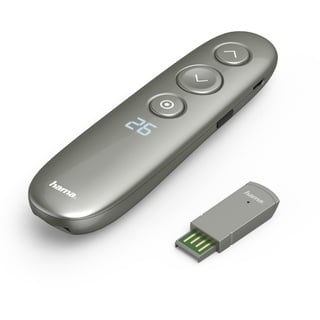 Hama Wireless Presenter digitaler Laserpointer mit Air Maus und Timer (Fernbedienung Powerpoint Präsentation 20m Reichweite 2,4 GHz inkl. 2GB Speicherkarte, 3 Monate Akkulaufzeit, auch für Videocalls), Grau