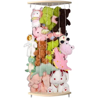 GUIGUZI Kuscheltier Aufbewahrung Organizer, Holz Eck Stofftier Regal, Kinderzimmer Hängend Spielzeug Organizer für Plüschtiere und Teddybären