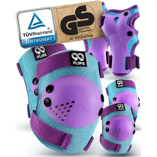 99flips Knieschoner Kinder 3 Jahre Schoner Inliner Kinder - Inliner Schützer Set - Schutzausrüstung - Protektoren - Rise - Größe SM BLAU LILA - Knieschützer Scooter, Rollschuhe, Skateboard