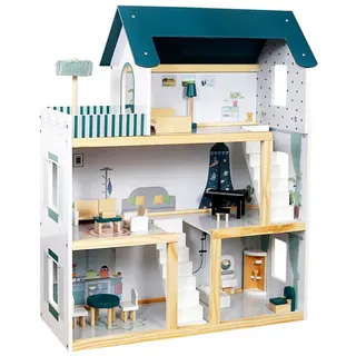 TikTakToo Puppenhaus Großes Traumhaus Set aus Holz grau 17 TLG.