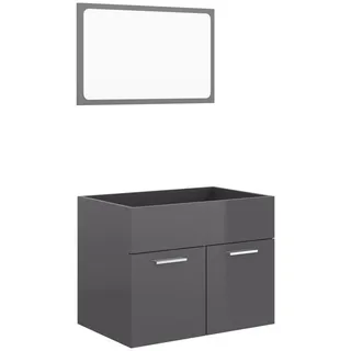 vidaXL Badezimmer-Set 2-tlg. Badmöbel-Set Hochglanz-Grau Holzwerkstoff, (1-St) grau