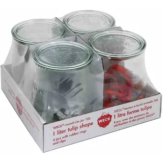 Weck Tulpenform-Glas 1000 ml 4 St. mit 100 mm Glasdeckel + Silikondichtung + Klammern