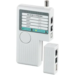 7links Netzwerktester: 4in1-Kabeltester mit Tasche, für RJ-45, RJ-11, BNC und USB Typ A auf B (Telefon-Kabeltester, RJ11-Kabel-Tester, Router)