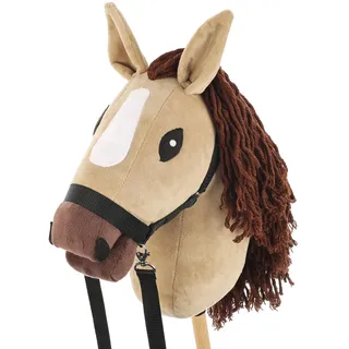 SKIPPI Hobby Horse Karamell, Großes Steckenpferd A3, Halfter und Zügeln im Set, Hobby Horsing Pferd mit Zubehör, Beiges Pferd