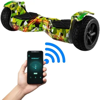ROBWAY X2 Hoverboard | 700 Watt - 8,5 Zoll - 15 km/h - App - Bluetooth - LEDs - Erwachsene & Kinder - Self-Balance - Bis 120 kg (Woodland Camo 2.0) - Grün