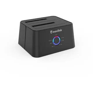 WAVLINK Dual Bay SATA zu USB3.0 / USB C Externe Festplatten Docking Station | für 2,5 oder 3,5-Zoll-HDD, SSD mit Festplatten Kopierer/Klone-Funktion- Schwarz