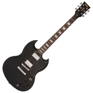 VINTAGE V69 Untersetzer-Serie E-Gitarre, glänzend schwarz