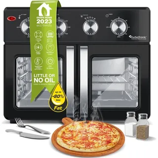 TurboTronic digitaler Heißluftofen - XXL 32 Liter mit Drehspieß für Hähnchen 4in1 Mini Backofen & Power Heißluftfritteuse Airfryer ab 80°C